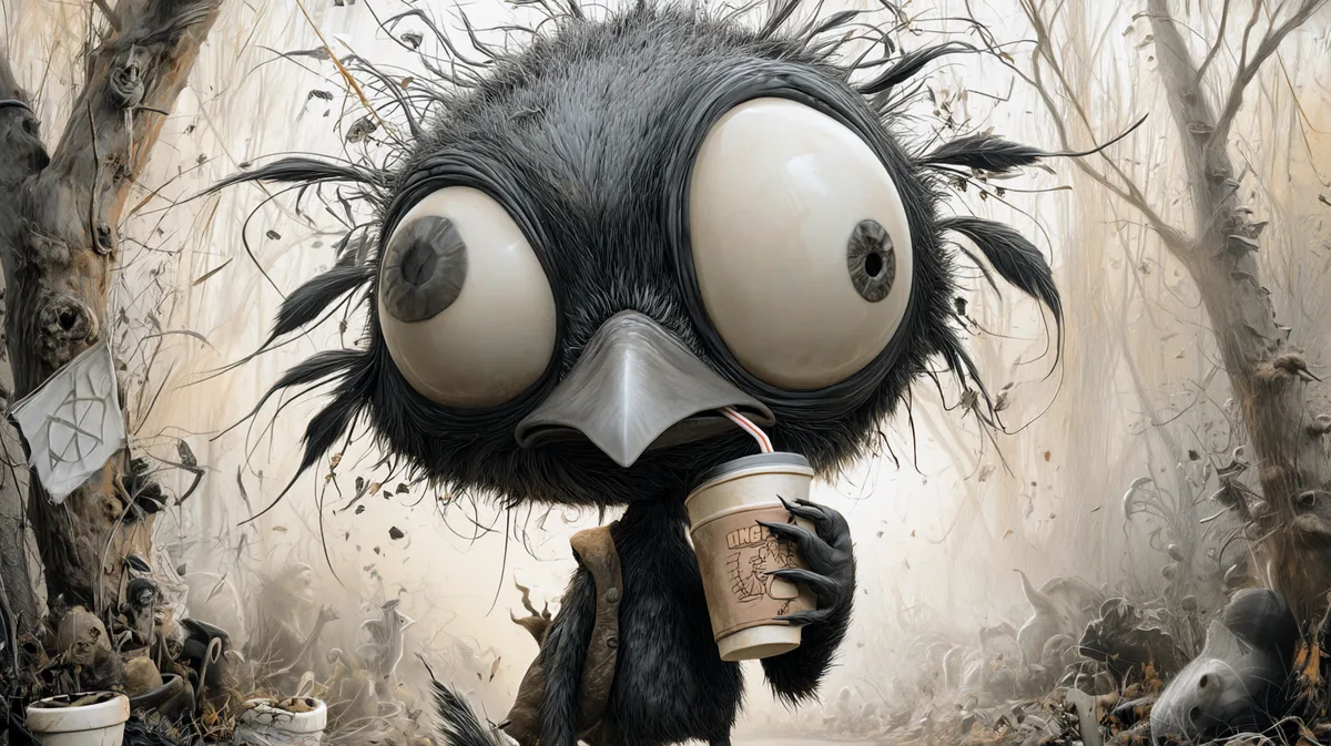 Corbeau Boit Un Café