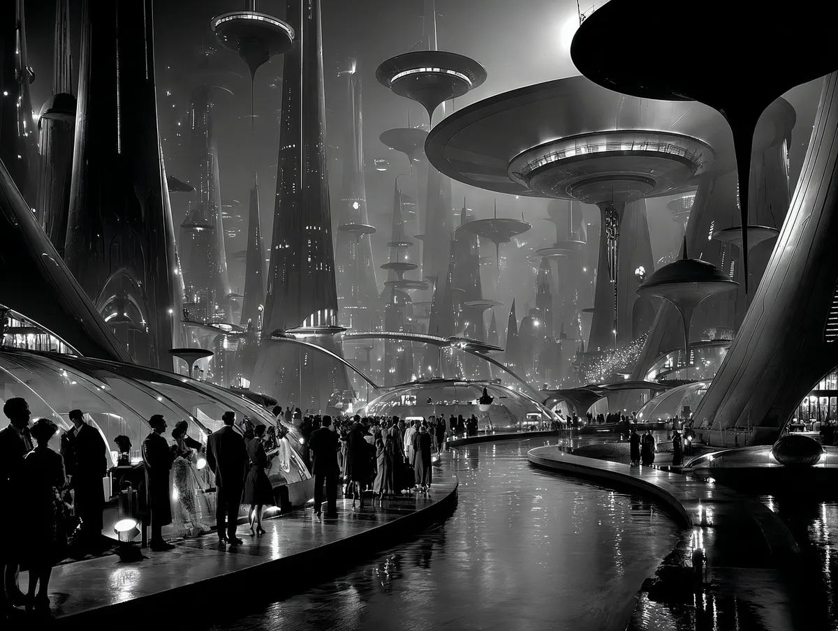 Cité Futuriste Envahie Par Une Multitude